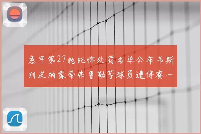 意甲第27轮纪律处罚名单公布韦斯利皮纳蒙蒂弗鲁勒等球员遭停赛一轮